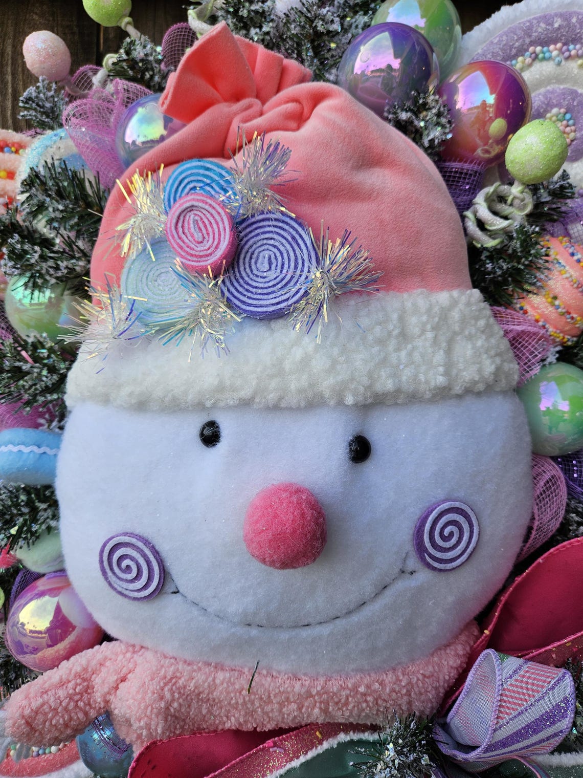 Candyland Snowman Wreath • Pastel Christmas Decor • Sweet Winter Door ...