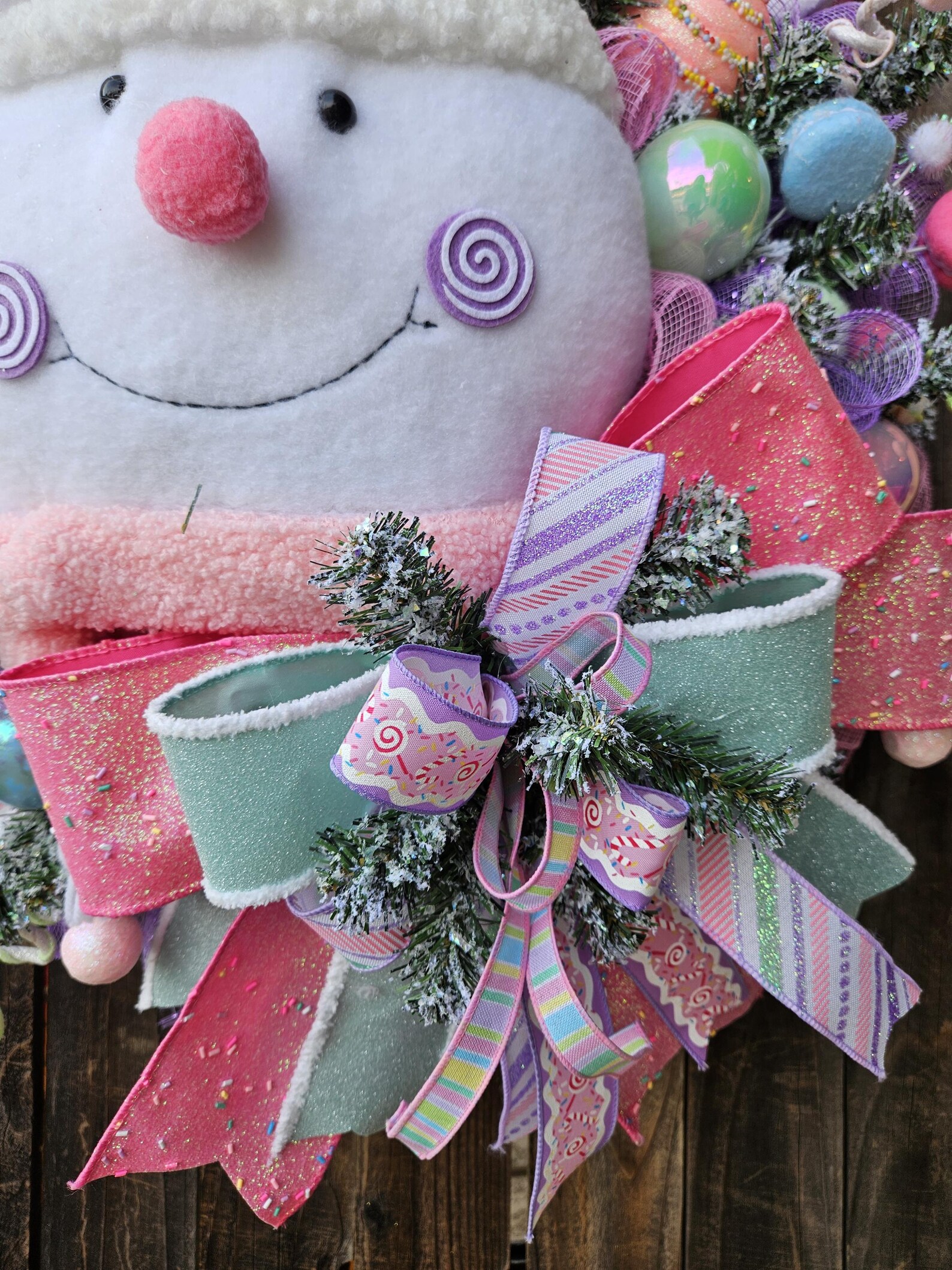 Candyland Snowman Wreath • Pastel Christmas Decor • Sweet Winter Door ...