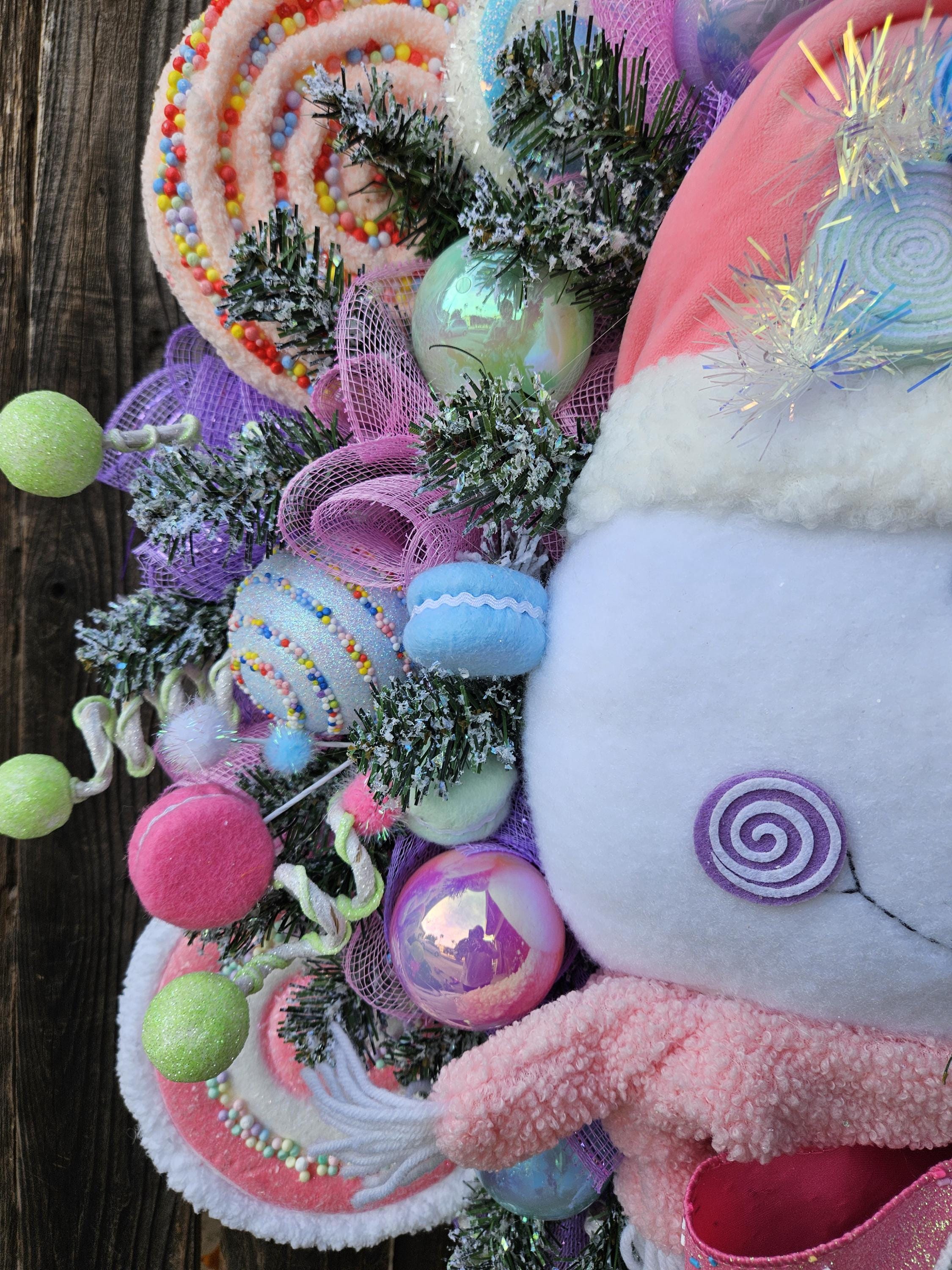 Candyland Snowman Wreath • Pastel Christmas Decor • Sweet Winter Door ...
