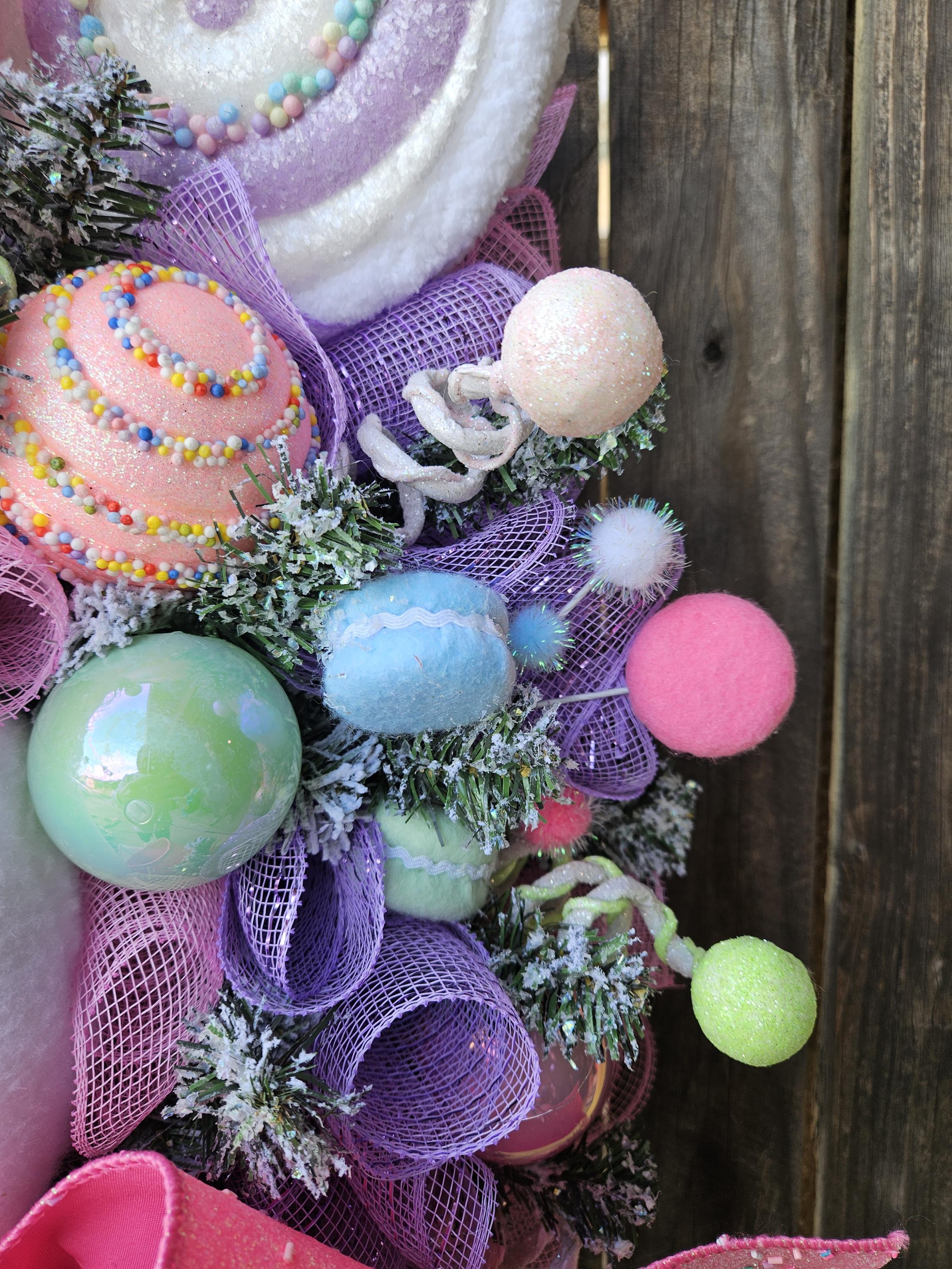 Candyland Snowman Wreath • Pastel Christmas Decor • Sweet Winter Door ...