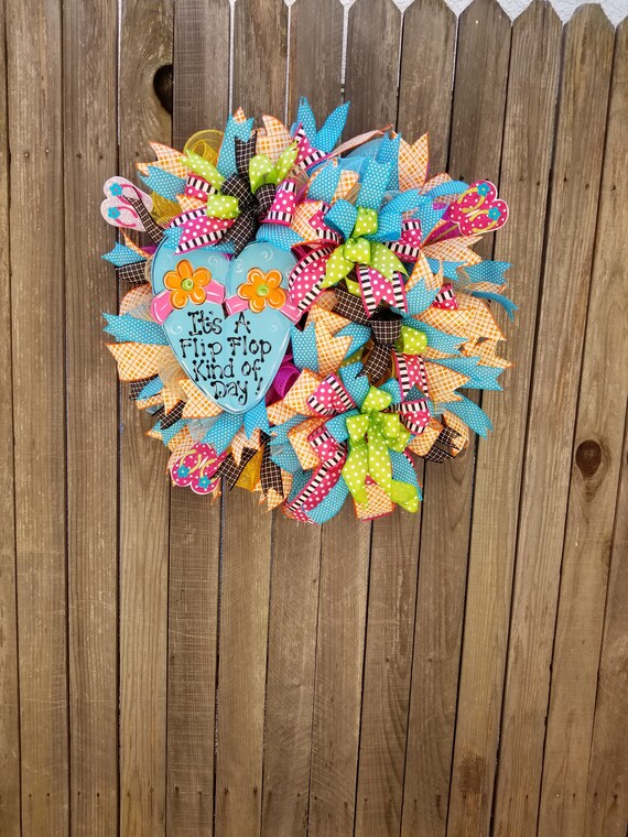 Flip Flop Wreath Front Door Wreath Summer Wreath Spring Etsy