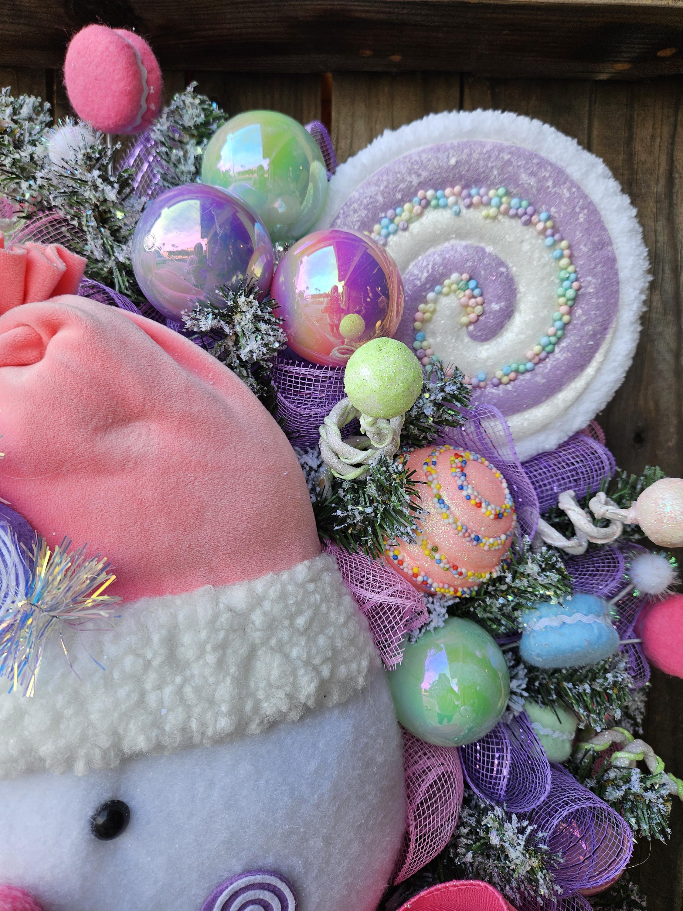 Candyland Snowman Wreath • Pastel Christmas Decor • Sweet Winter Door ...