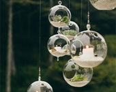 18 pcs Hanging Glass Orbs Hanging Glass Globe Terrariums TeaLight Holder Glass Orbs LED Tea Light Party Decor Wedding Decor