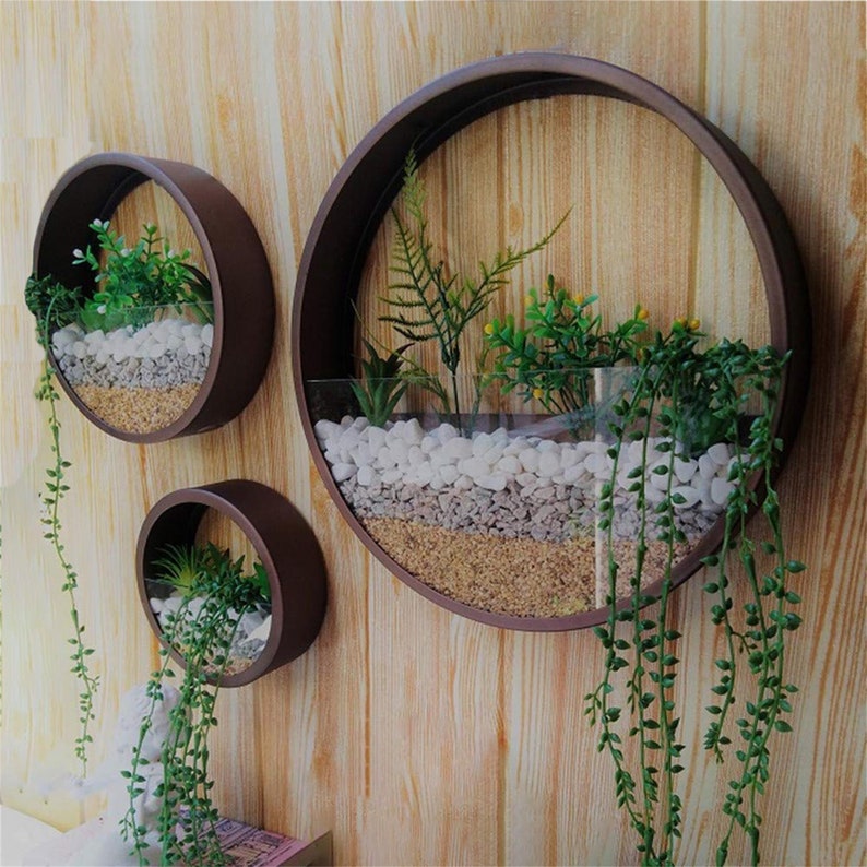 3 Pcs Wall Hanging Planters, Round Metel Planters Indoor Succulent, Wall Mounted Vase, DIY Planter for Fake Plants Decor 