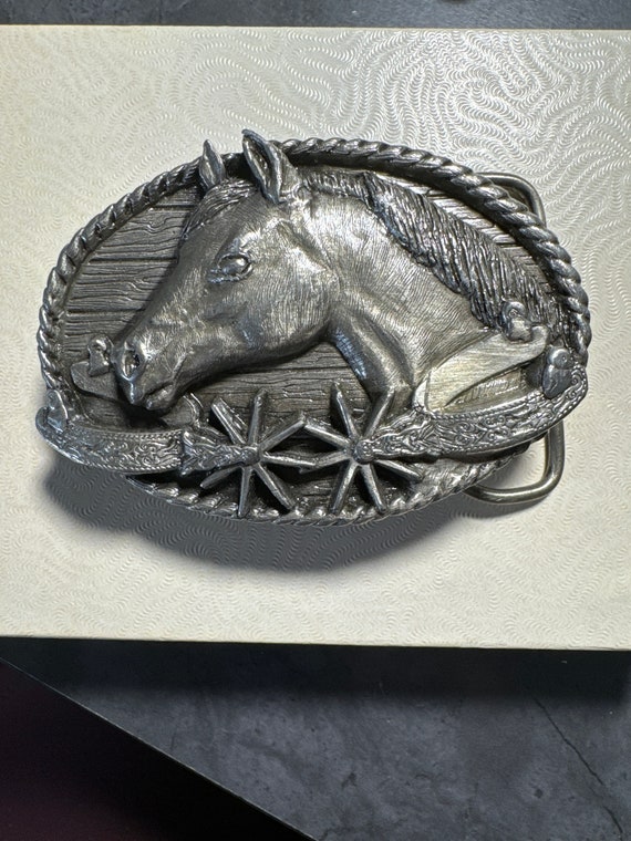 Horse Head Spur Pewter Metal Belt Buckle Siskiyou 