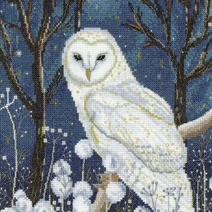 Cross Stitch Kit, Spirit Guide Counted Cross Stitch Kit - Fantasy White Owl Cross Stitch Needlework Kit