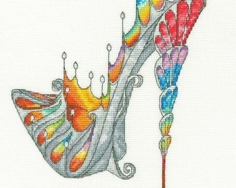 Cross Stitch Kit Stained Glass Slipper, Fashion Shoe Counted Cross Stitch Picture, Sally King - Fashion Cross Stitch Kit