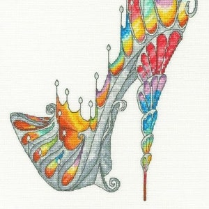 Cross Stitch Kit Stained Glass Slipper, Fashion Shoe Counted Cross Stitch Picture, Sally King - Fashion Cross Stitch Kit