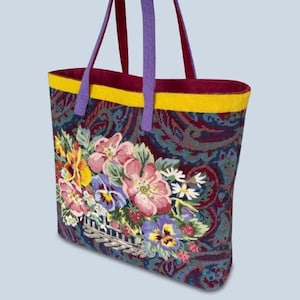 Tapestry Needlepoint Kit – Paisley Floral Tote Bag - Premium Tapestry Kit Needlepoint Bag - Glorafilia