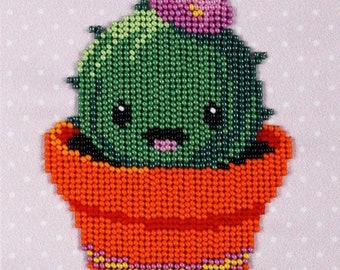 Bead Embroidery Kit Little Belle Cactus, Cacti Hand Bead Embroidery Kit - Printed Embroidery Kit, Modern Bead Embroidery - Complete Kit
