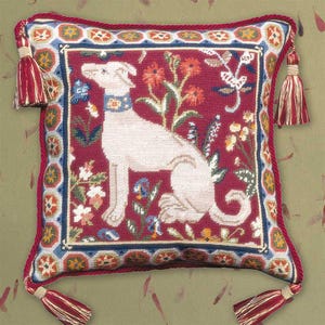 Kit de bordado para tapices – Perro medieval - Kit de tapiz medieval premium para cojín - Glorafilia