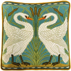Tapestry Needlepoint Kit – Swan, Rush and Iris Tapestry Kit, by Walter Crane - Arts and Crafts Cushion Front