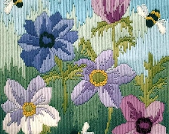 Anemones Langstich Stickpackung - Hummeln im Langstich; Frühling, Sommer Langstich Stickpackung