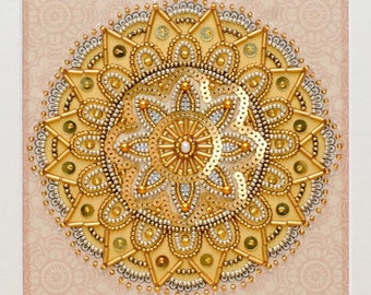 Wealth Bead Embroidery Kit, Mandala Hand Bead Embroidery Kit - Printed Embroidery Kit, Modern Bead Embroidery - Complete Kit