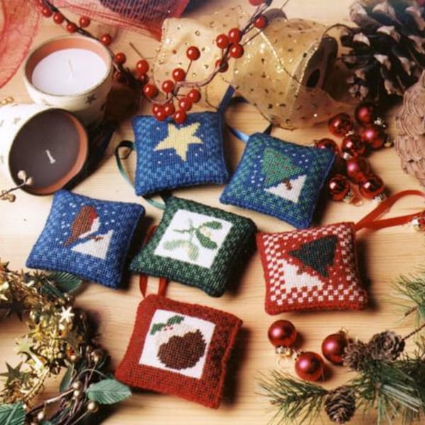 Tapestry Kit, Needlepoint Kit - Set of 6 Traditional Tapestry Decoration Ornaments - One Off Needlework