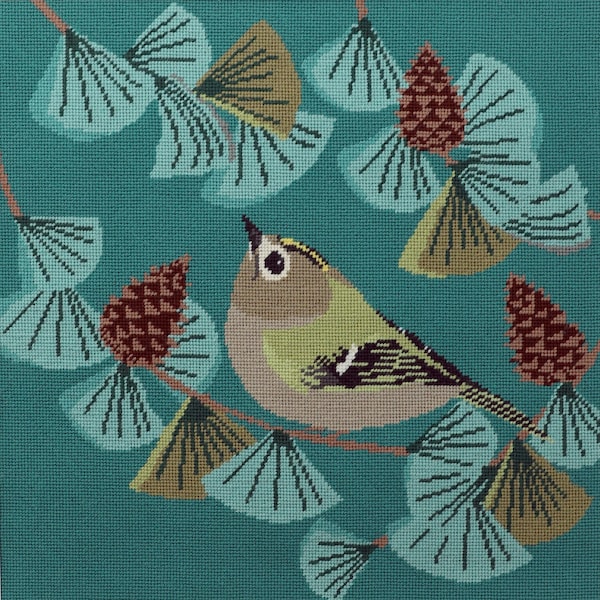 Goldcrest Tapestry Kit, Needlepoint Kit - Cushion Front Tapestry Needle Art - 16" Bird Picture Tapestry by Rachel Hudson- Cleopatra's Needle