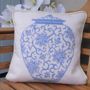 Tapestry Needlepoint Kit – Blue Ginger Jar - Premium Tapestry Kit, Needlepoint Kit Cushion Front - Modern Art, Heirloom Needlecraft