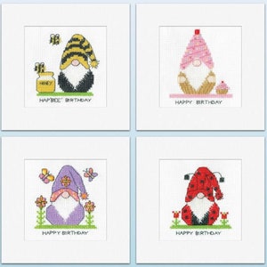 Verjaardag Gonk Cross Stitch Kit Kaarten, Getelde Borduurpakketten - Gonk Verjaardag Wenskaarten - Individueel of SETS van 4
