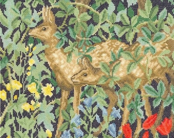 ZÄHLIGE Kreuzstichpackung William Morris Greenery Deer, Morris & Co Anpassung für Kreuzstich, Greenery Hares Kreuzstichbild