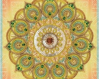Broderikit med mandala-pärlor, broderikit med handpärlor - tryckt broderikit, modernt pärlbroderi - komplett kit