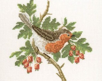 Kit de punto de cruz "Pequeño petirrojo", kit de punto de cruz "Pájaro de jardín" de David Merry