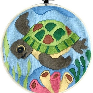 Kit à points longs Ocean Baby, kit de tapisserie à points longs imprimé tortue Sealife, avec cerceau