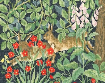 ZÄHLIGE Kreuzstichpackung William Morris Greenery Hares, Morris & Co Anpassung für Kreuzstich, Greenery Hares Kreuzstichbild