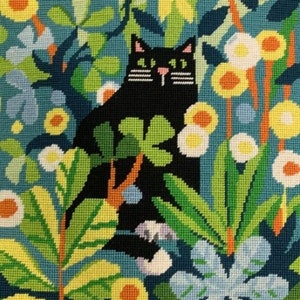 Tapestry Kit, Needlepoint Kit - Black Cat Tapestry Kit, Modern Art Needlepoint Kit, by Karen Carter