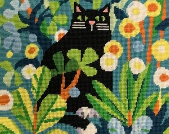 Kit de tapisserie, kit de broderie - Kit de tapisserie chat noir, kit de broderie d'art moderne, par Karen Carter