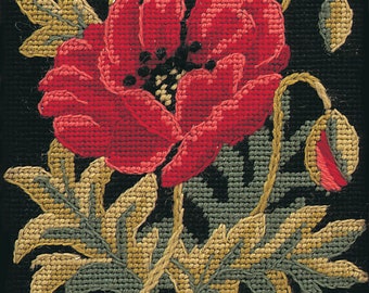 Tapestry Kit, Needlepoint Kit - Victorian Miniature Floral Tapestry Needlepoint Kit - Poppy - Glorafilia