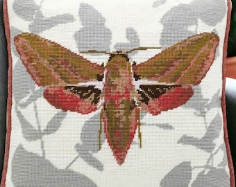 Elephant Hawk Moth Tapestry Kit, Needlepoint Kit - Cushion Front Tapestry Needle Art -Moth Cushion Tapestry Kit - Cleopatra's Needle