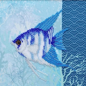 Angel Fish Bead Embroidery Kit, Underwater Beauty Hand Bead Embroidery Kit - Printed Embroidery Kit, Modern Bead Embroidery - Complete Kit