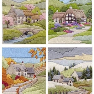 Seasonal Cottages Long Stitch Kits - Four Seasons in Long Stitch Tapestry; Spring, Summer, Autumn, Winter Long Stitch Kits
