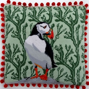 Tapestry Needlepoint Kit – Island Puffin - Premium Tapestry Kit, Needlepoint Kit Cushion Front - Puffin, Heirloom Needlecraft