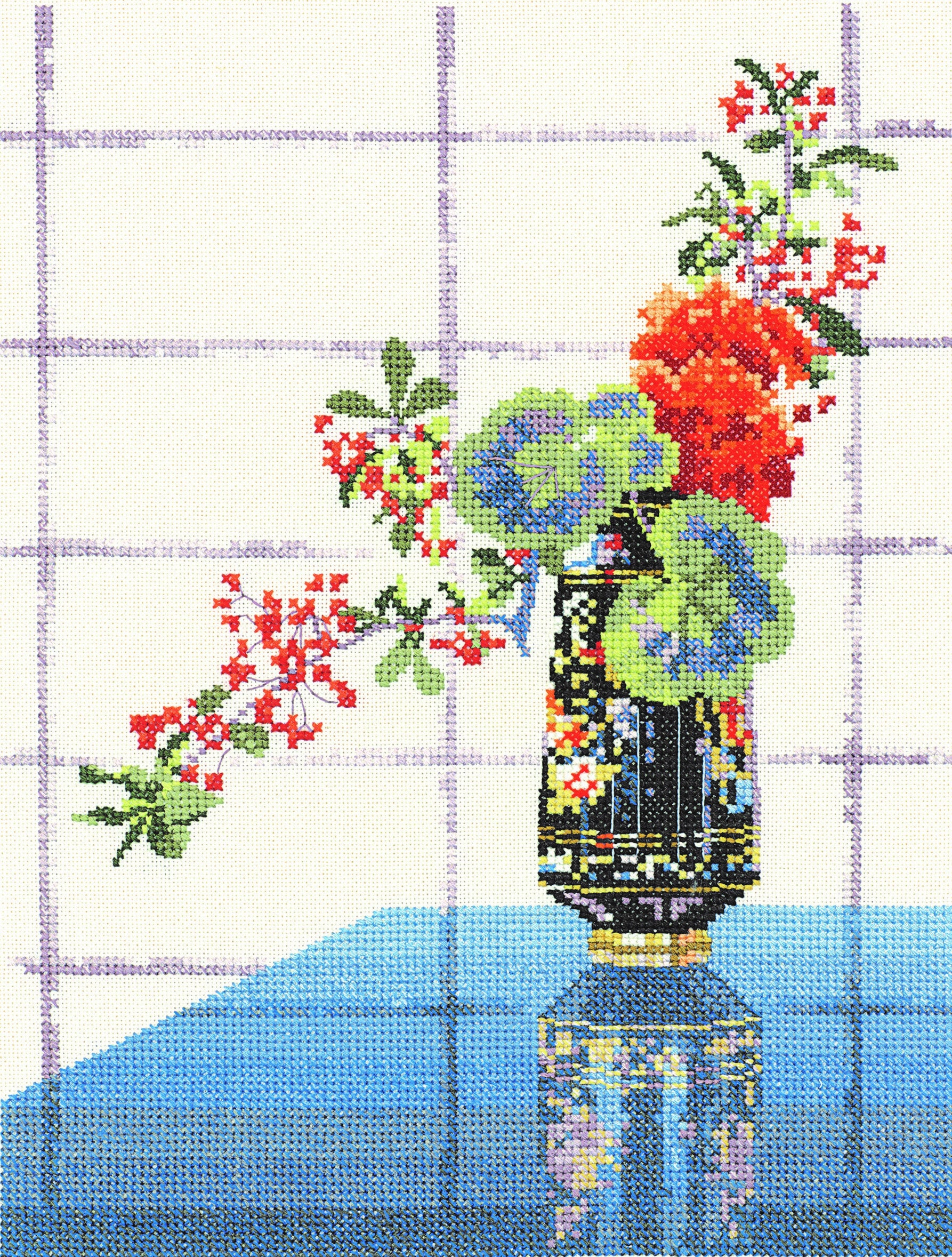 クロスステッチキット・14CT・プリントあり【窓辺の花瓶】刺繍 鋭敏 クロスステッチキット・14CT・プリントあり【窓辺の花瓶】刺繍 鋭敏
