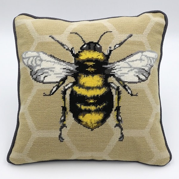 Bee on Honeycomb Tapestry Kit, Needlepoint Kit - Cushion Front Tapestry Needle Art - Bee Cushion Tapestry Kit - Cleopatra's Needle