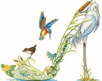 Cross Stitch Kit Along the Riverbank, Wildlife Fashion Shoe Counted Cross Stitch Picture, Sally King