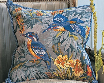 Tapestry Needlepoint Kit – Kingfishers - Premium Tapestry Kit Cushion Front - Glorafilia