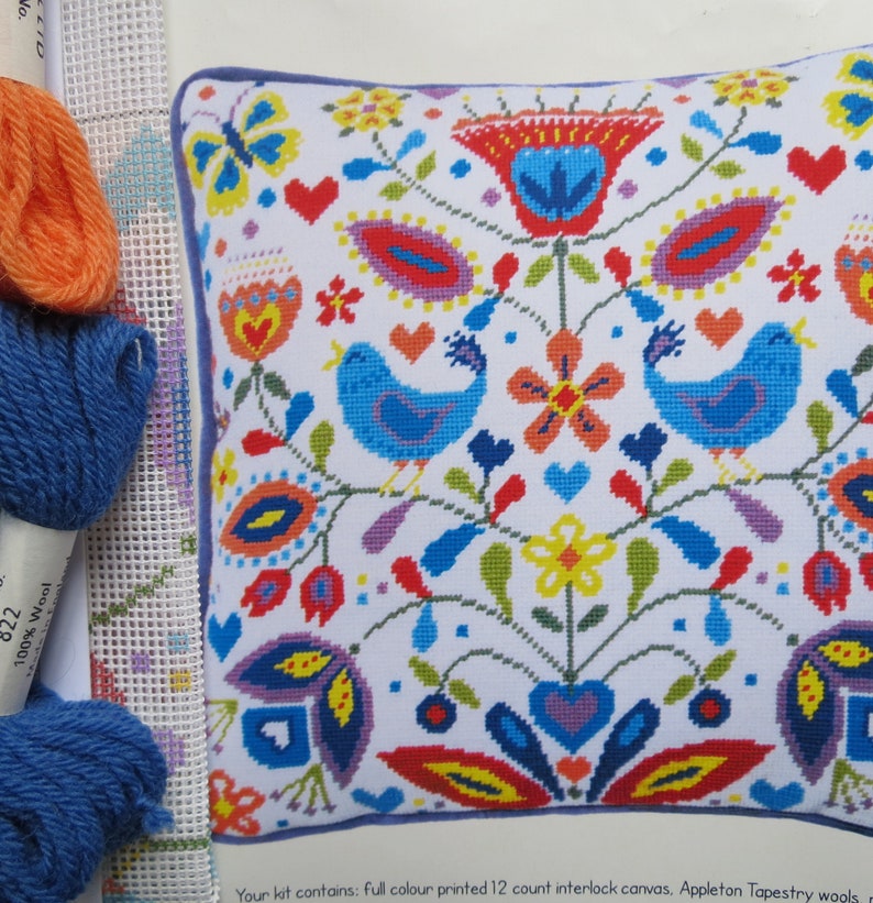 Tapestry Kit Needlepoint Kit Summer Melody Folk Art Birds Etsy