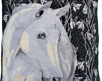 Tapestry Needlepoint Kit – Snowdrop Horse - Premium Tapestry Kit, Needlepoint Kit Cushion Front - Horse, Heirloom Needlecraft