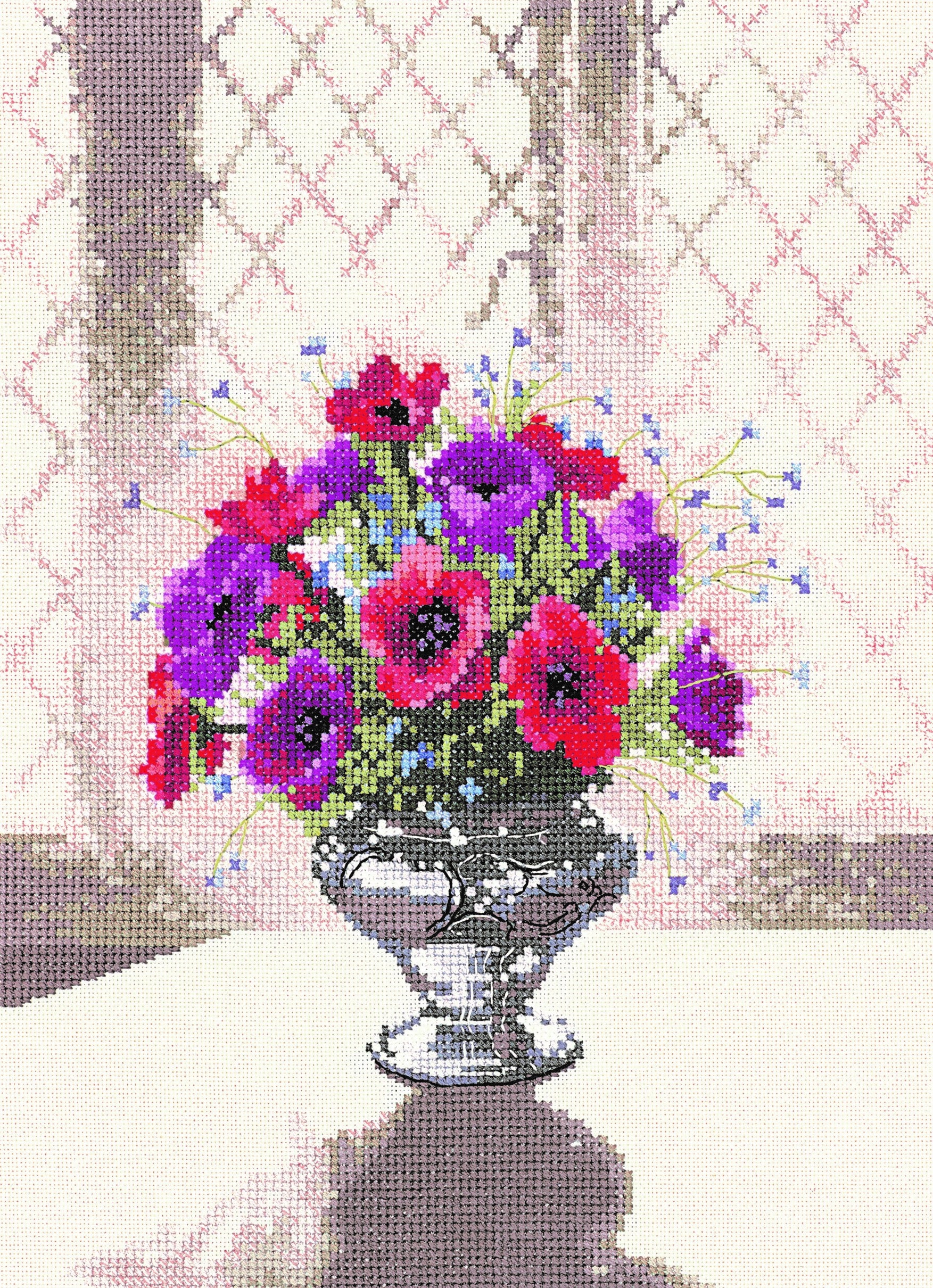 クロスステッチ花瓶の牡丹【完成品】