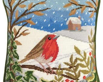 Kit de tapicería, kit de bordado - Cuando aparecen los petirrojos, kit de bordado de petirrojo de invierno, kit de tapiz de pájaros