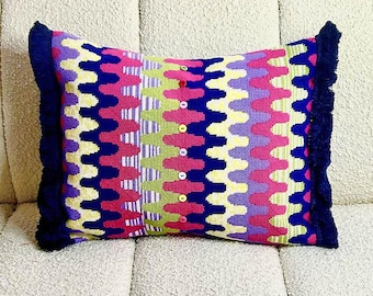 Kit de bordado para tapices – Zigzag Ric-Rac fucsia - Kit de tapicería premium para parte delantera de cojín - Glorafilia