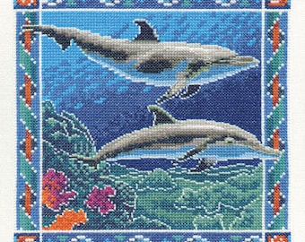 Cross Stitch Kit Dolphins, Counted Cross Stitch Kit, Wildlife Marine Creatures by Peter Underhill
