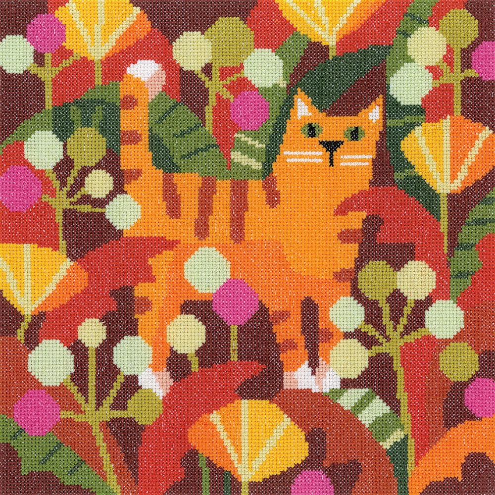 COUNTED Cross Stitch Kit- Ginger Cat Cross Stitch Kit, Modern Art Cross ...