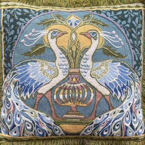 Tapestry Needlepoint Kit – White Peacocks - Premium Tapestry Kit Cushion Front Arts & Crafts - Glorafilia