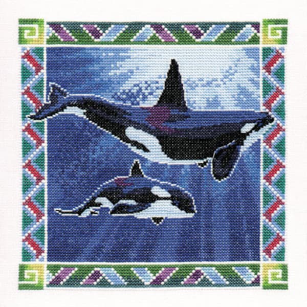 Cross Stitch Kit Orca Whales, Counted Cross Stitch Kit, Wildlife Marine Creatures by Peter Underhill