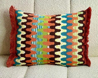 Kit de tapicería para punto de aguja – Zigzag naranja con ribete en zigzag - Kit de tapicería premium para la parte delantera del cojín - Glorafilia