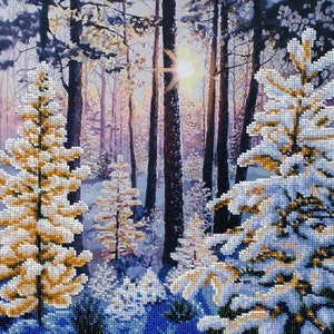 Winter Dawn Bead Embroidery Kit, Hand Bead Embroidery Kit - Printed Embroidery Kit, Modern Bead Embroidery - Complete Kit