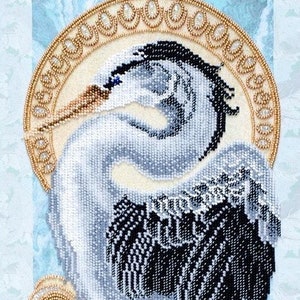 Sacred Crane Bead Embroidery Kit, Bead Work Embroidery Kit - Printed Embroidery Kit, Modern Bead Embroidery - Complete Kit